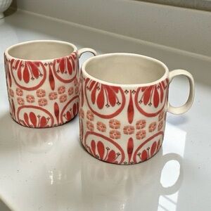Anthropologie Pome Oscar Mug Lot of 2 | Red Floral Stoneware